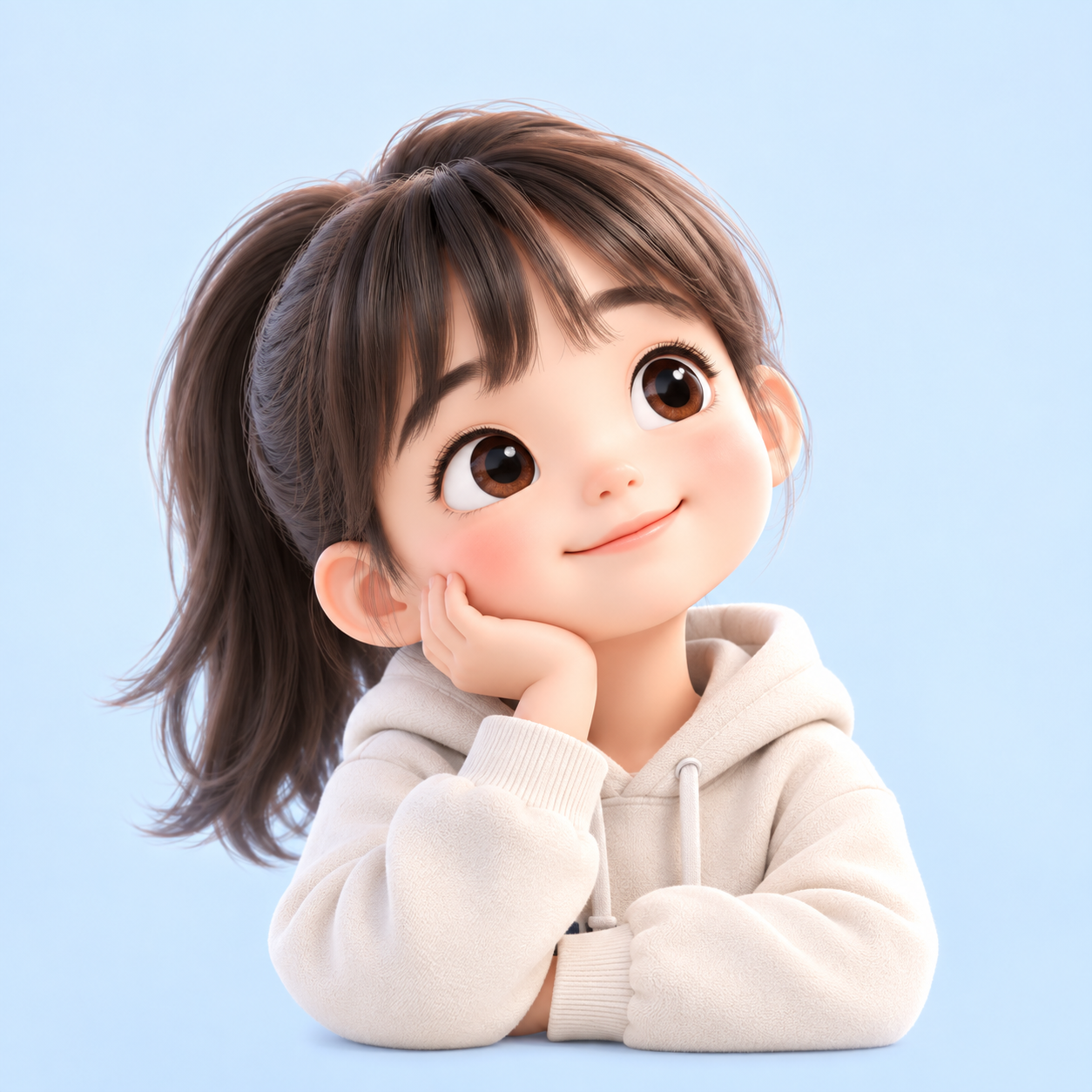 턱을 괴고 생각하는 소녀